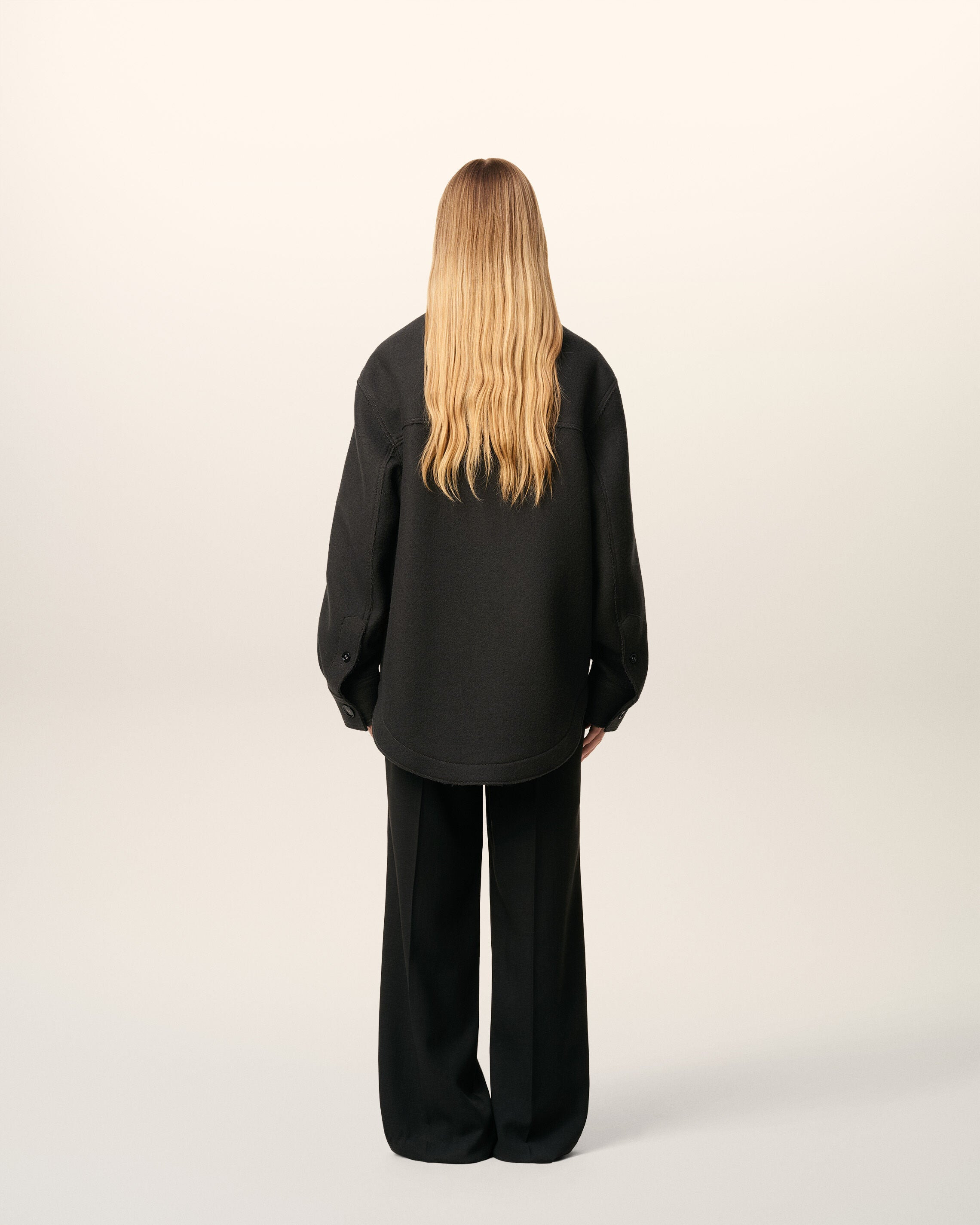 BLACK WOOL BUTTONED JACKET - 5