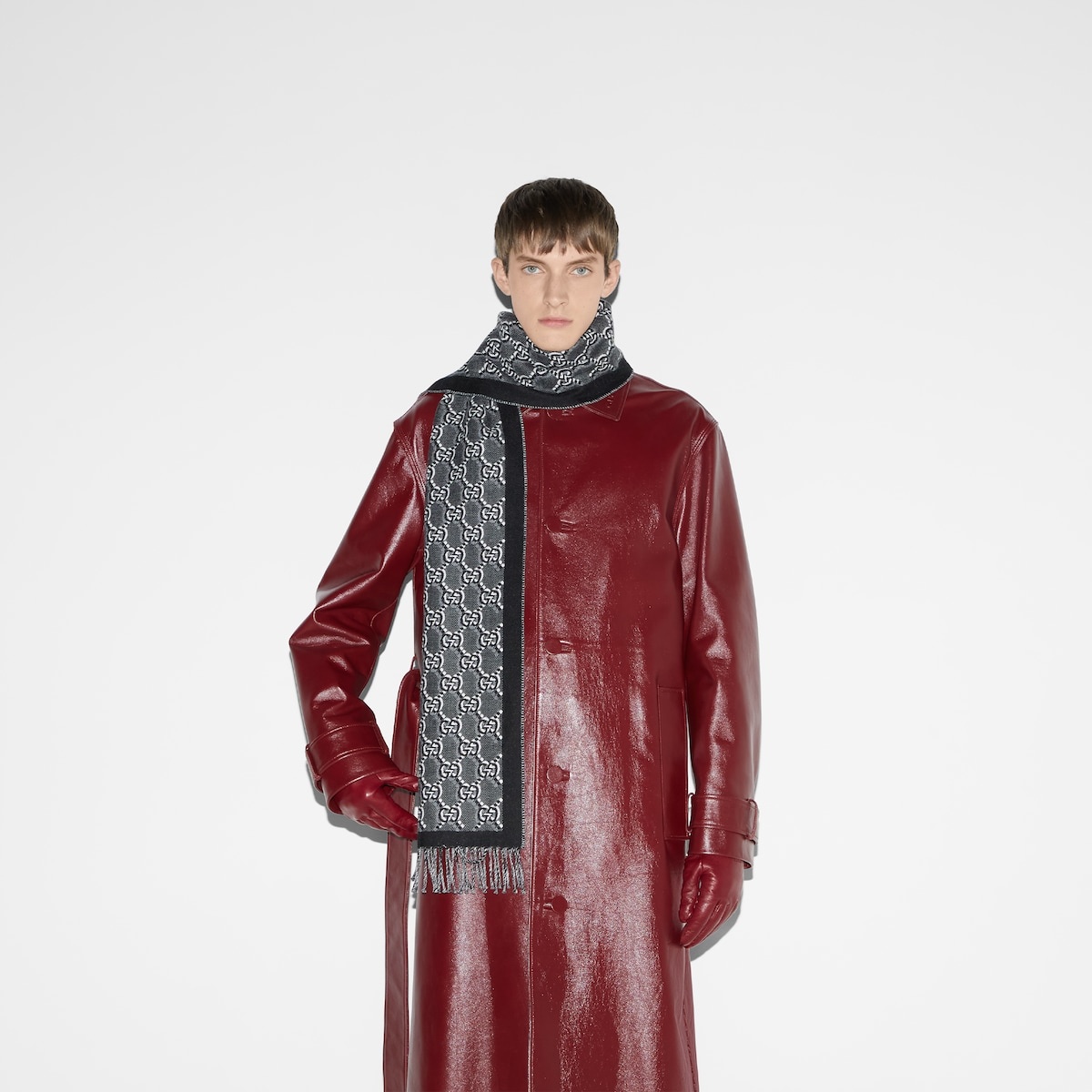 Wool jacquard scarf with GG Shadow - 3
