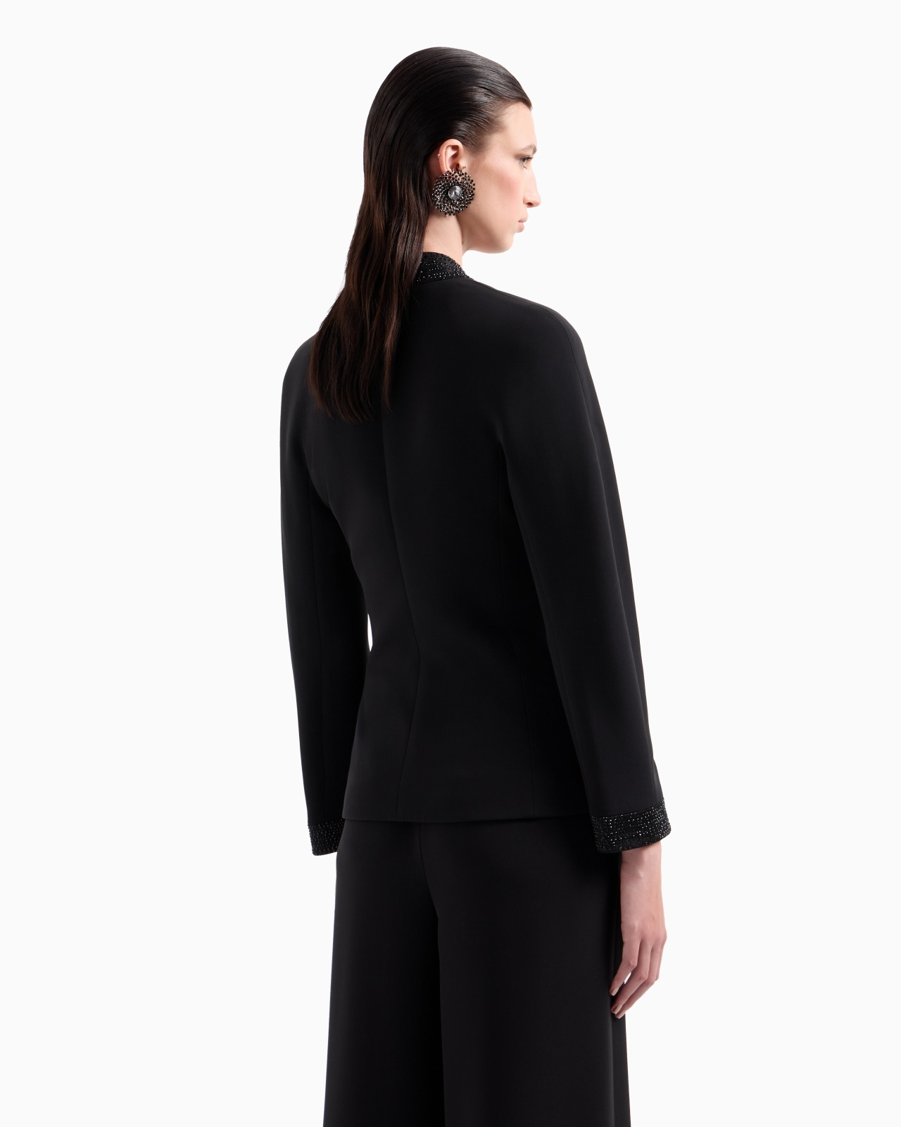 SINGLE-BREASTED JACKET IN SILK CADY WITH APPLIED CRYSTALS - 3