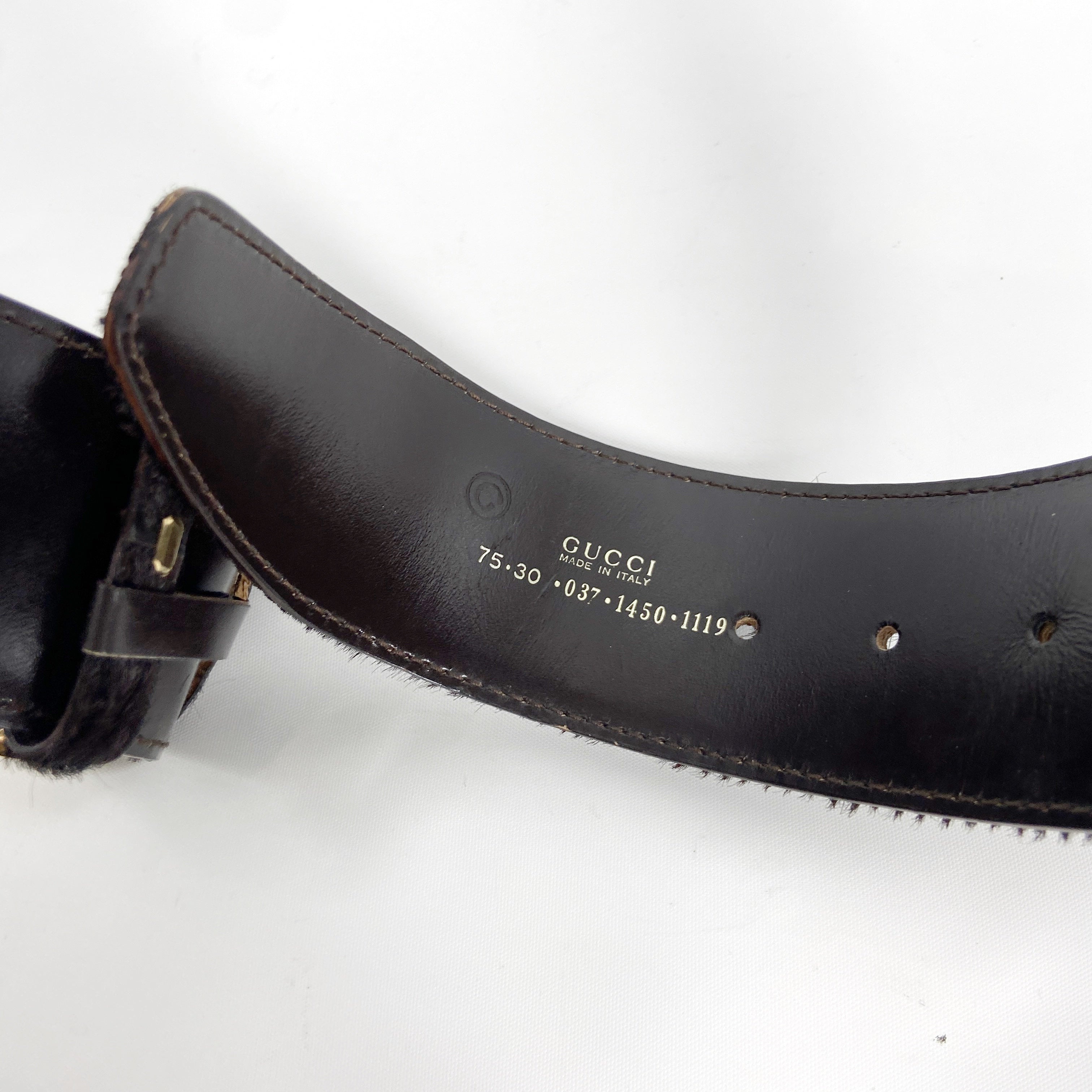 GUCCI Gucci Fall 1996 Tom Ford Iconic Gold Logo Brown Pony Hair