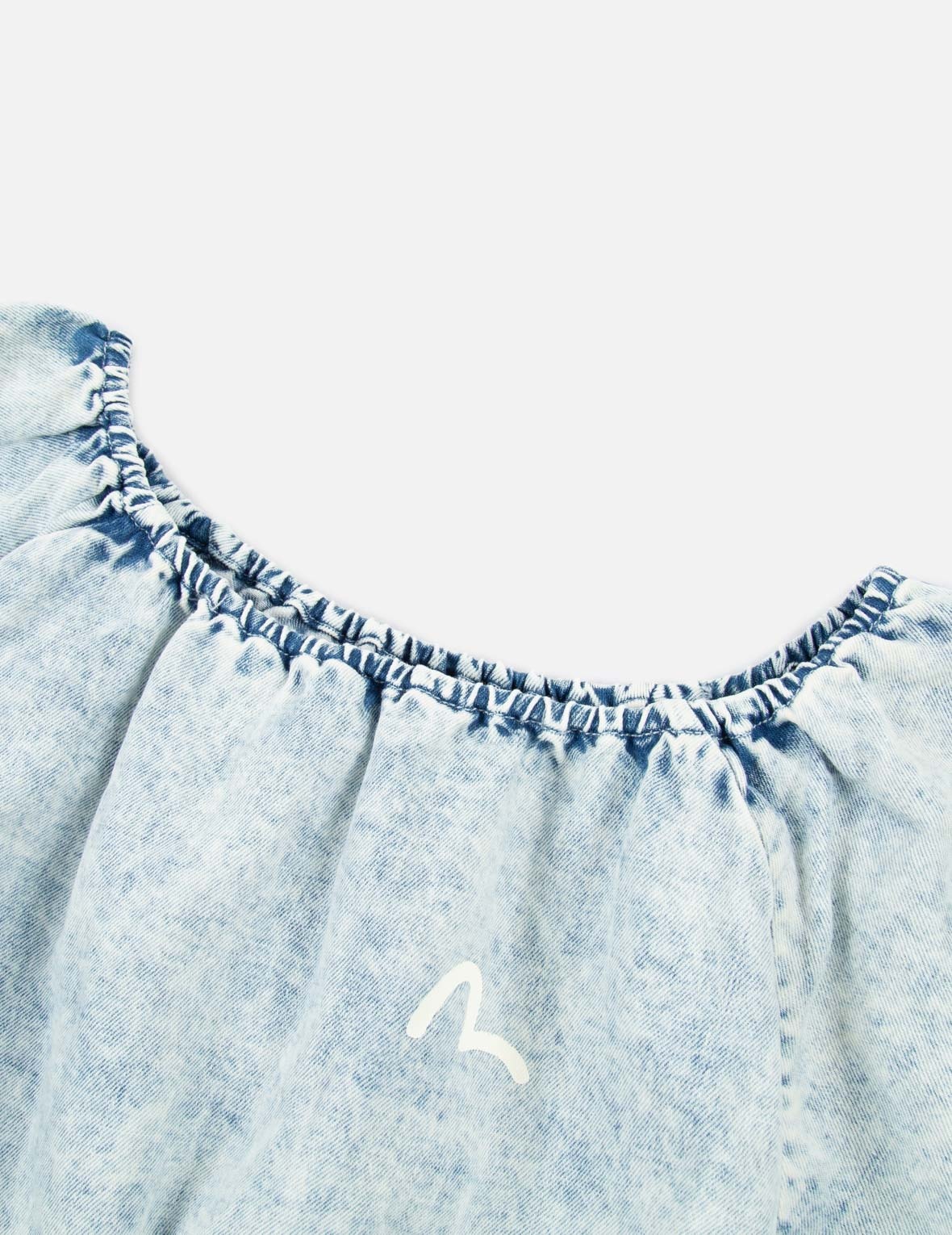PUFF-SLEEVES CROPPED DENIM BLOUSE - 7