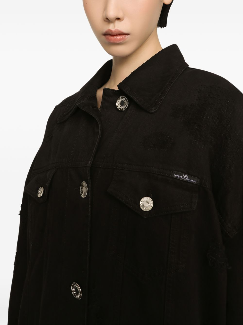 single-breasted denim coat - 6