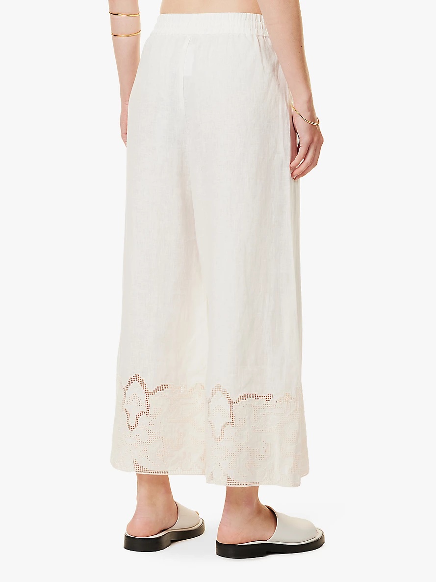 Pegasus crochet-panel wide-leg high-rise linen trousers - 4