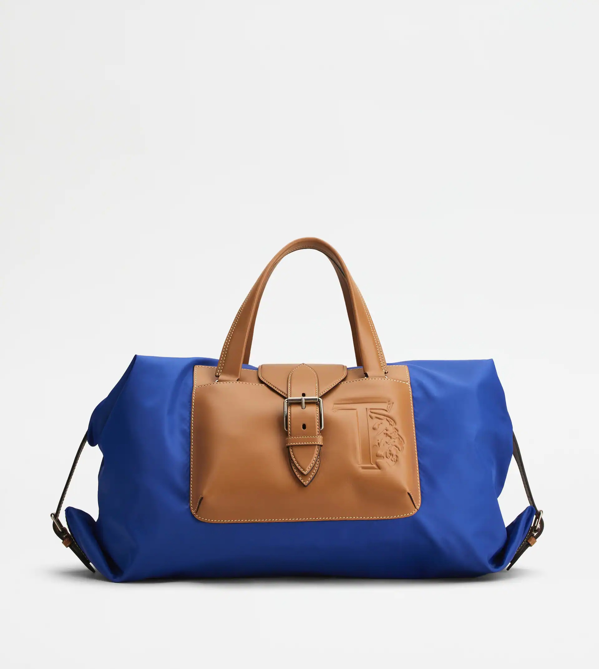 DUFFLE BAG IN FABRIC AND LEATHER MEDIUM - BLUE, BROWN - 1
