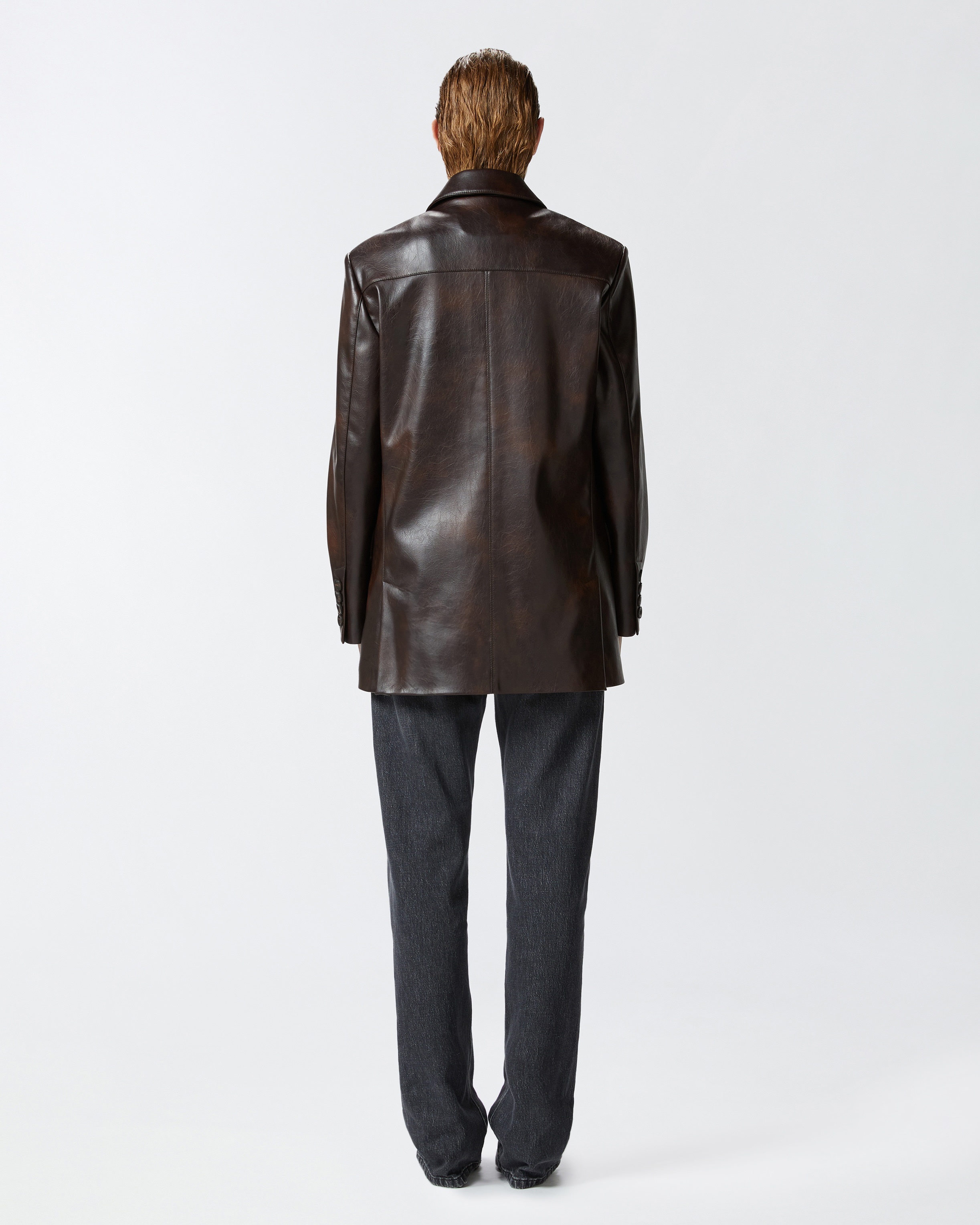 LEATHER-EFFECT CLASSIC BLAZER - 4