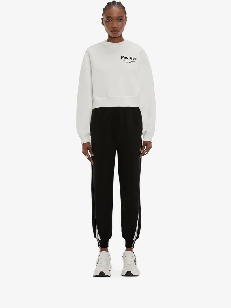 Alexander McQueen Mcqueen Graffiti Cropped Sweatshirt in White outlook
