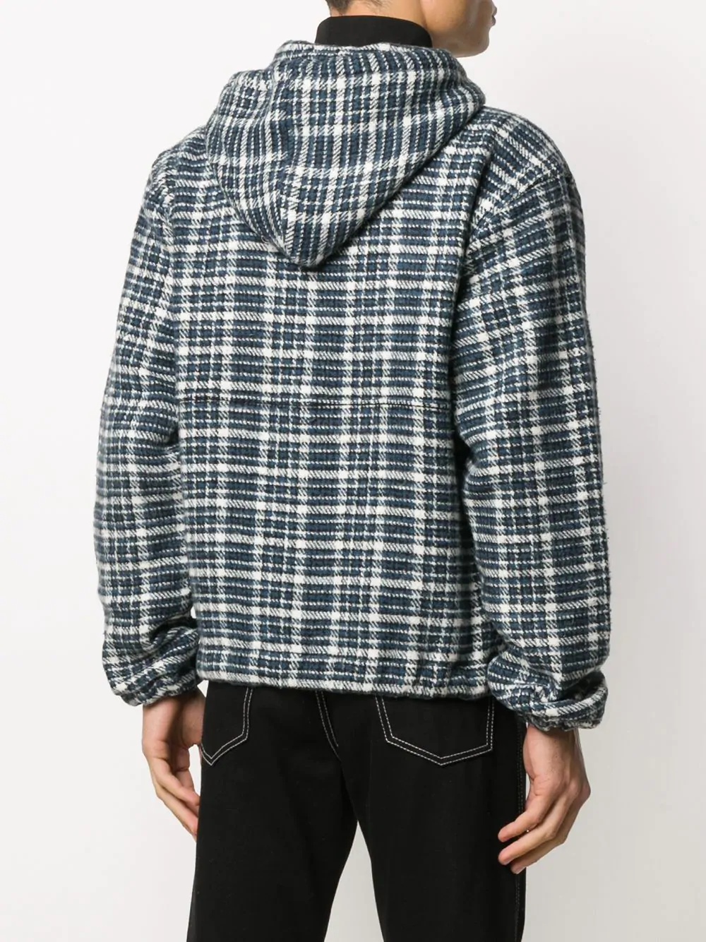 drawstring hood plaid jacket - 4