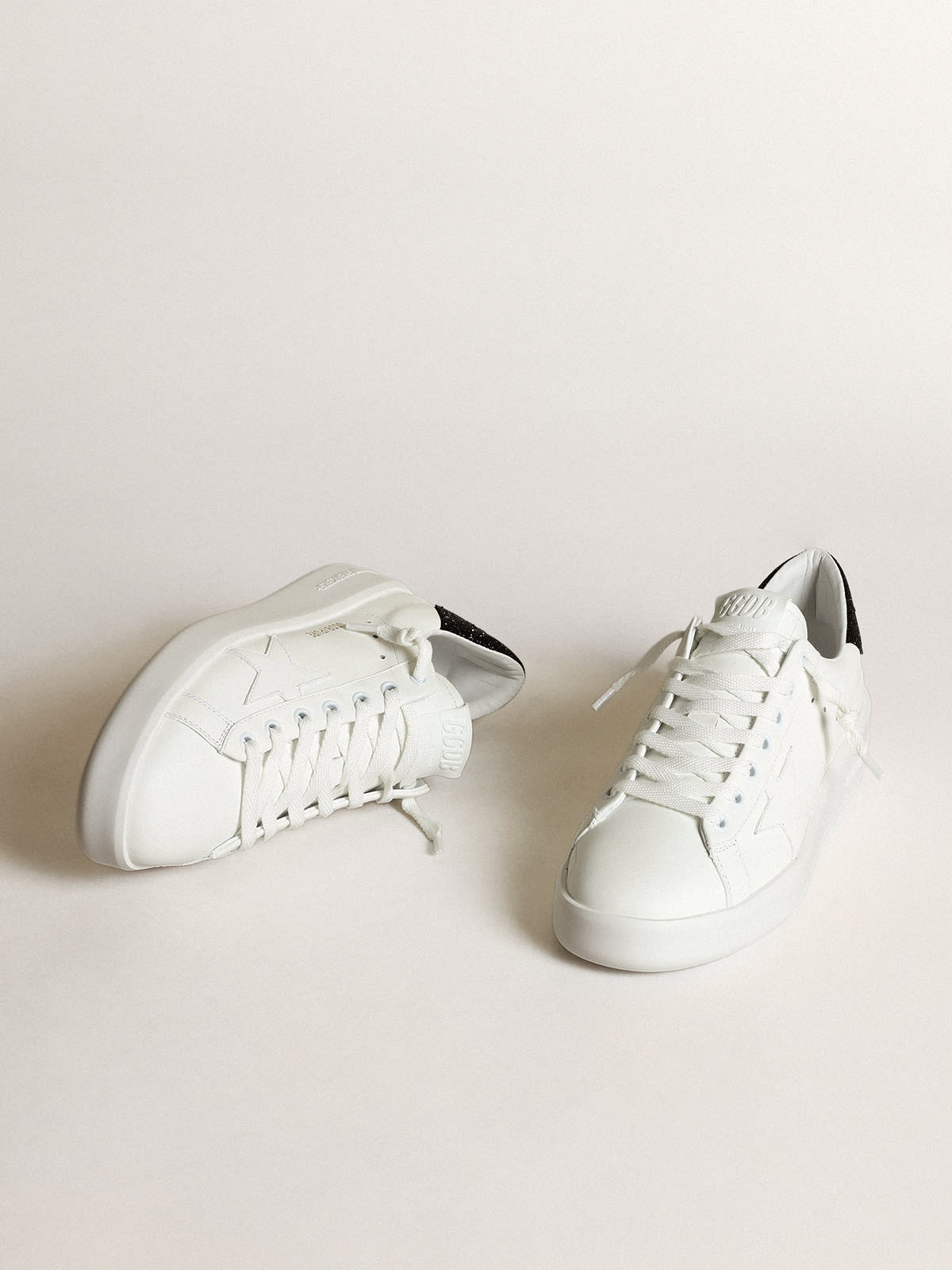 Purestar sneakers in white leather with tone-on-tone star and heel tab in black Swarovski crystals - 2
