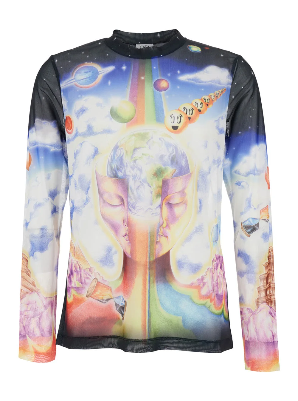 Casablanca Men Multicolor Crewneck Long-Sleeve T-Shirt With All-Over Print In Tech Fabric Stretch Ma - 1