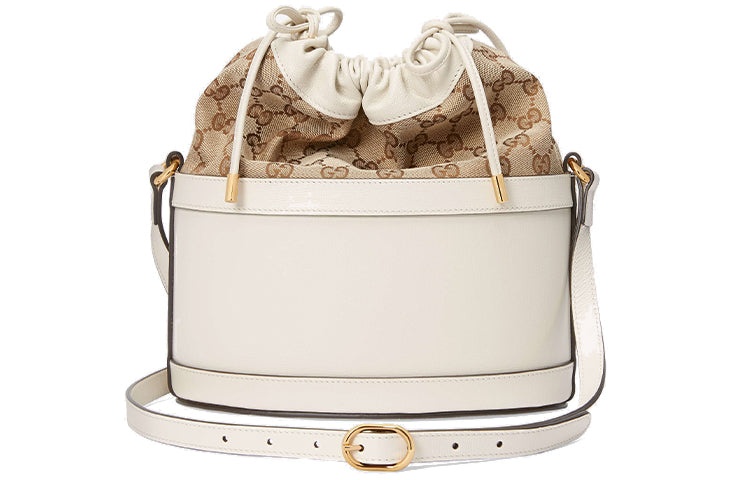 (WMNS) Gucci Horsebit 1955 Retro Gold buckle Logo Canvas Drawstring Shoulder Messenger Bag White 602 - 6