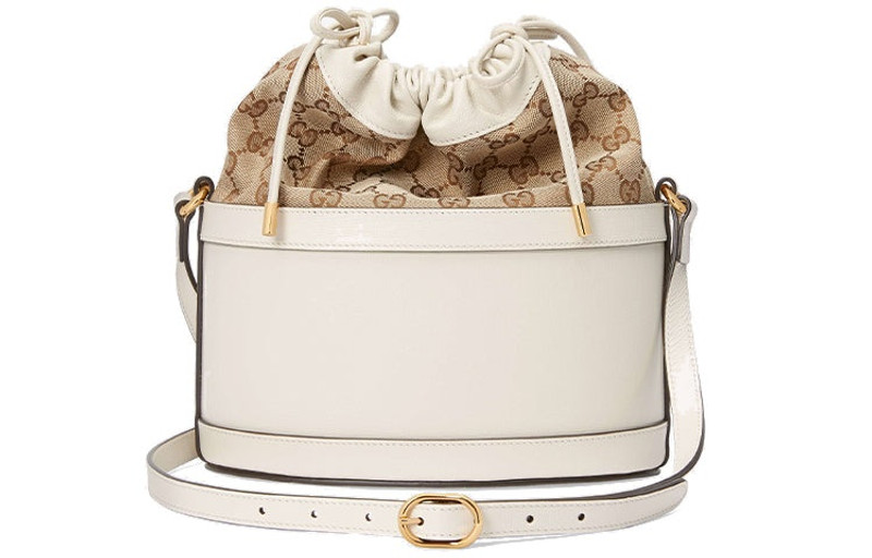 (WMNS) Gucci Horsebit 1955 Retro 금 버클 로고 화포 Drawstring 어깨 메신저 부대 백색 602 6
