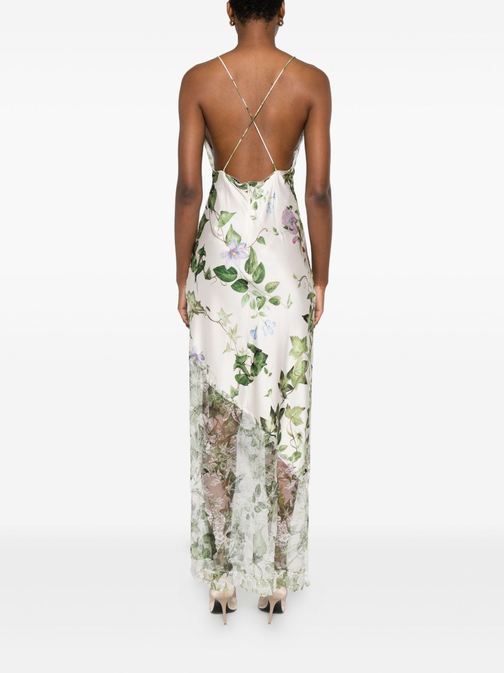 floral lace-insert midi party dress - 4