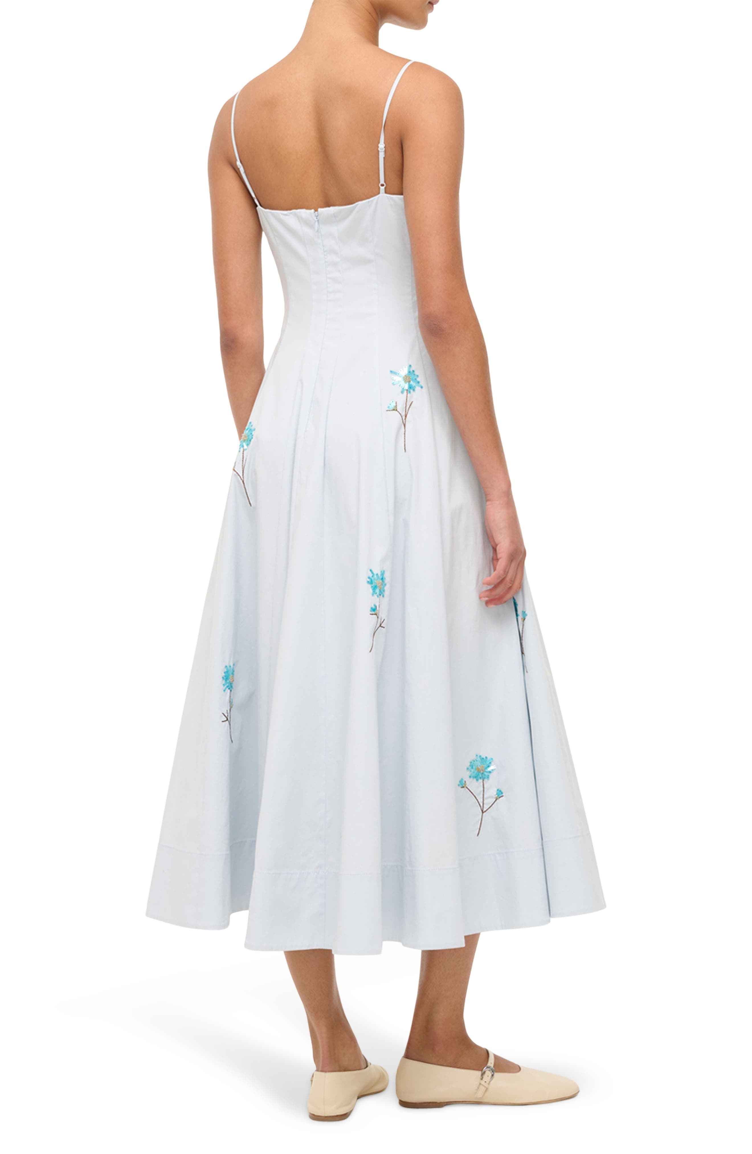 STAUD Wylie Embellished Midi Sundress in White Dandelion Sky at Nordstrom - 2