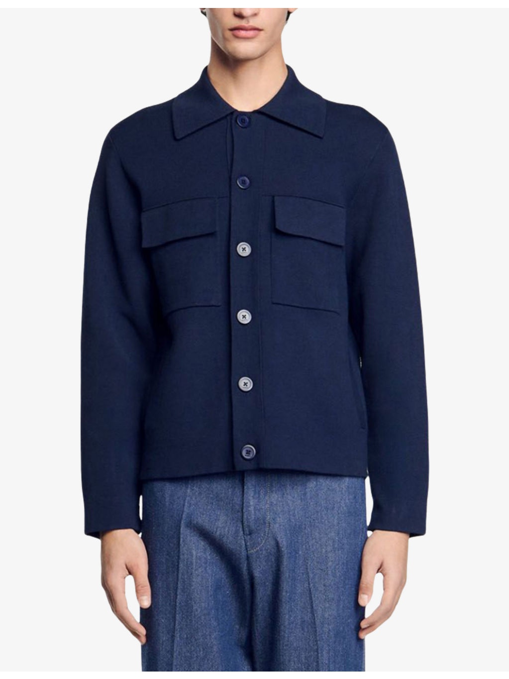 Patch-pocket marl-pattern knitted cardigan - 3