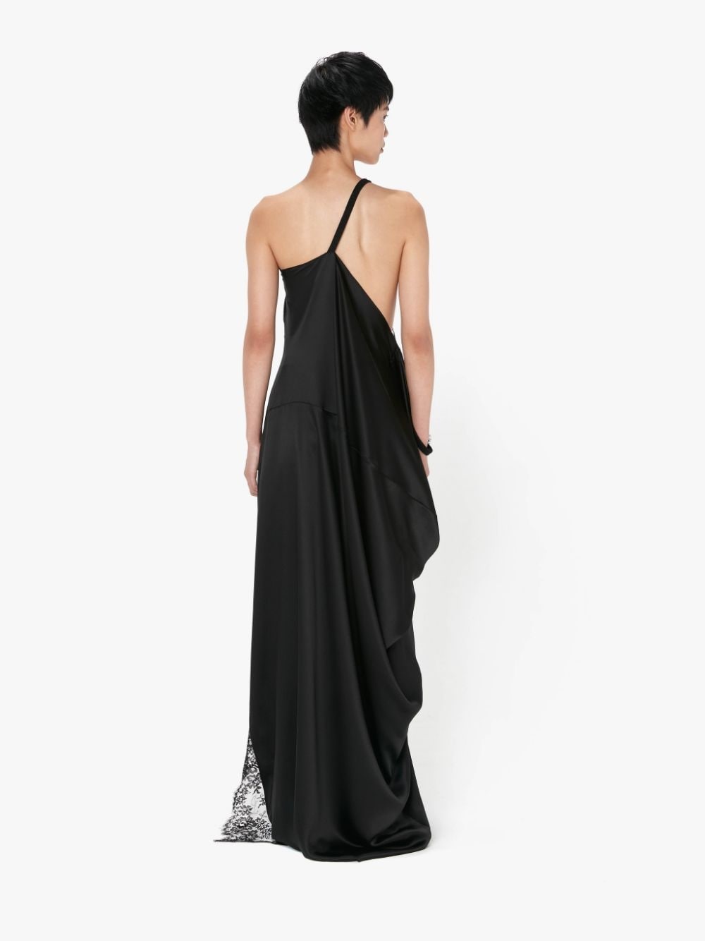 ONE SHOULDER ASYMMETRIC LACE SLIP DRESS - 3