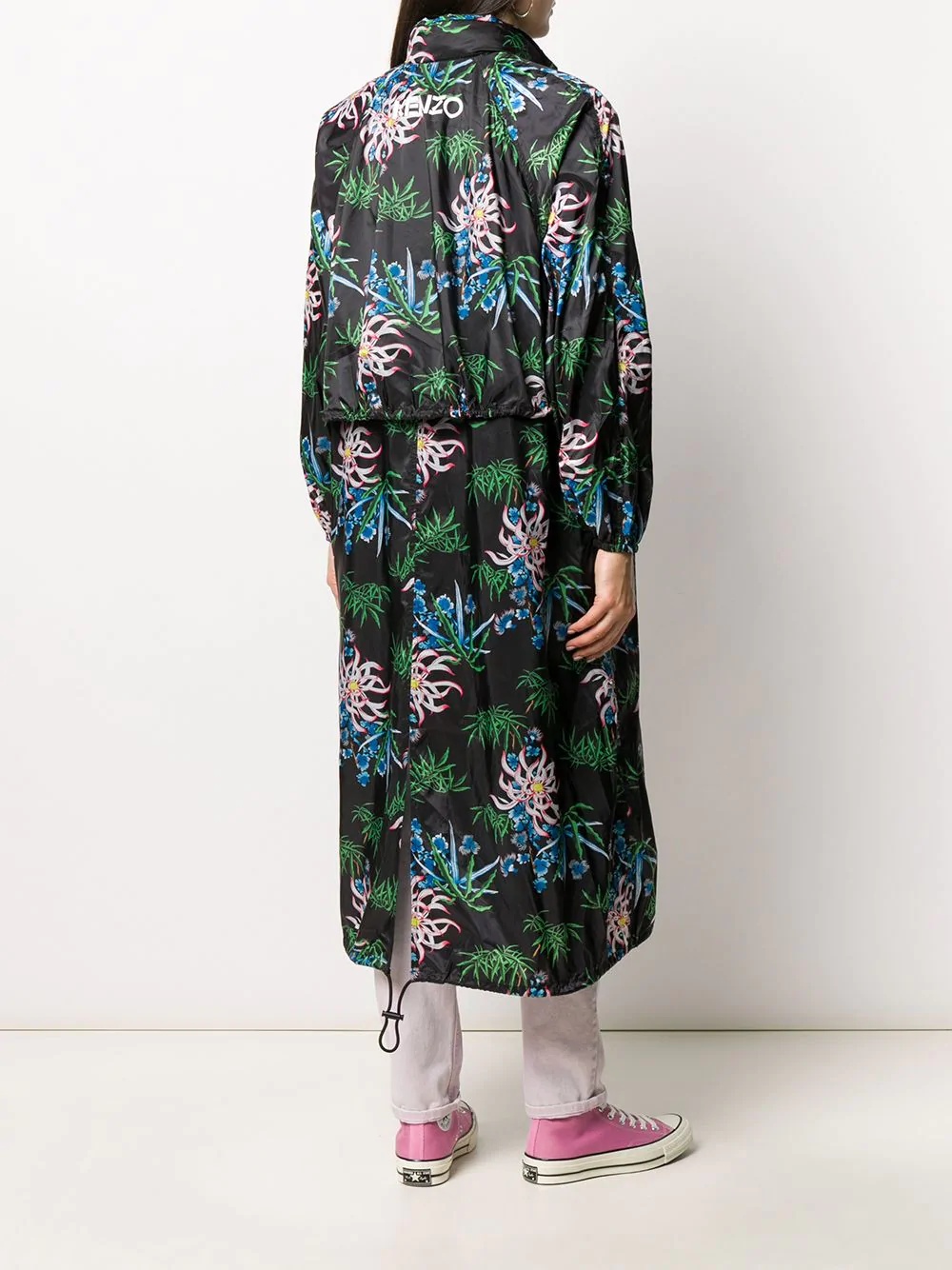 floral print long raincoat - 4