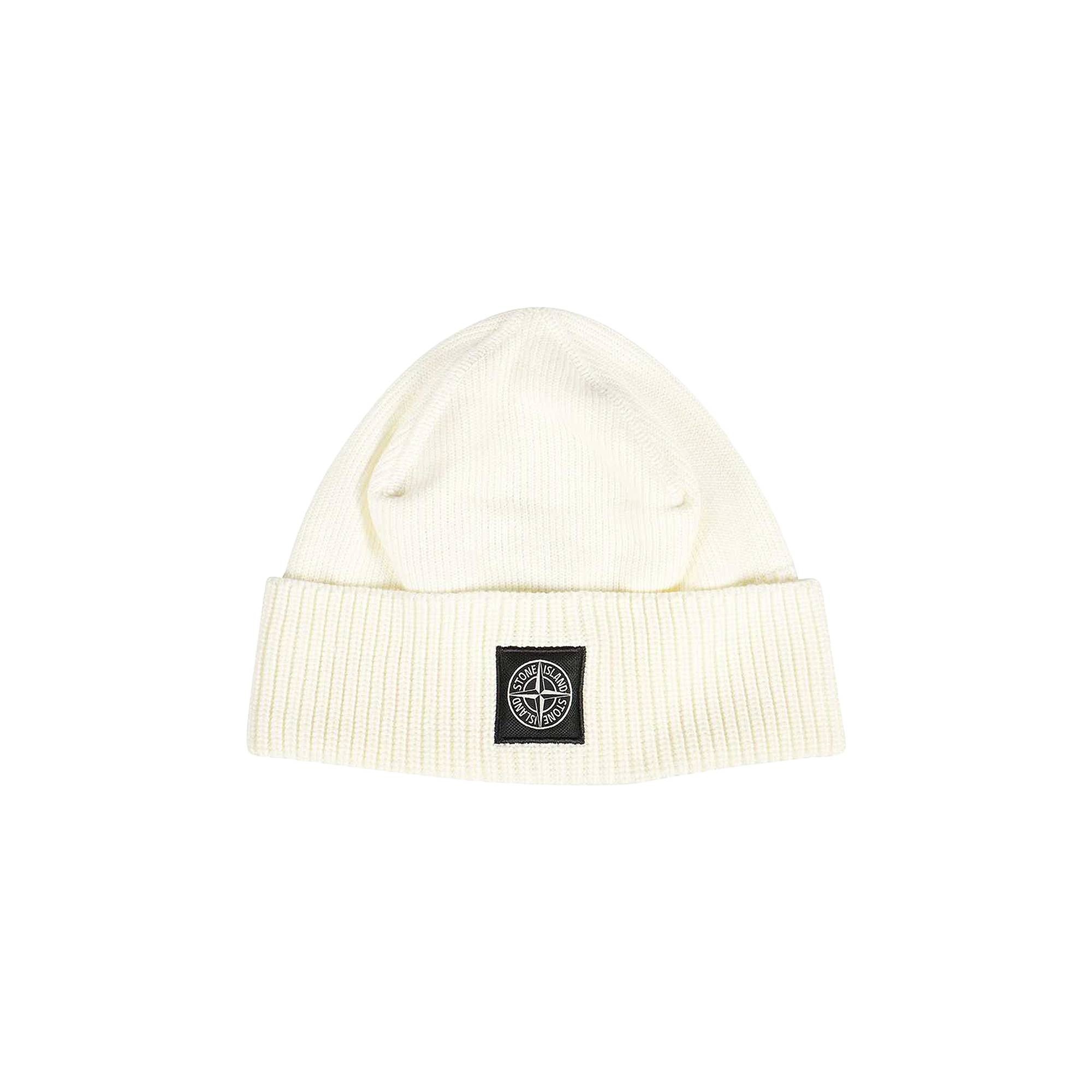 Stone Island Logo Patch Beanie 'Natural White' - 1