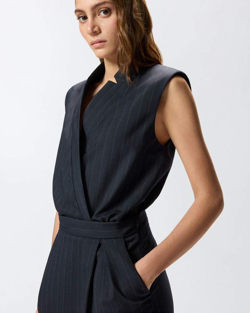 SLEEVELESS SHORT DRESS IN PINSTRIPE POLY WOOL 5