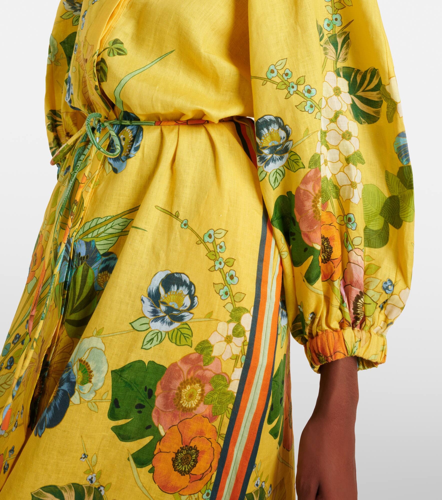 ALÉMAIS Floral puff-sleeve linen midi dress | mytheresa