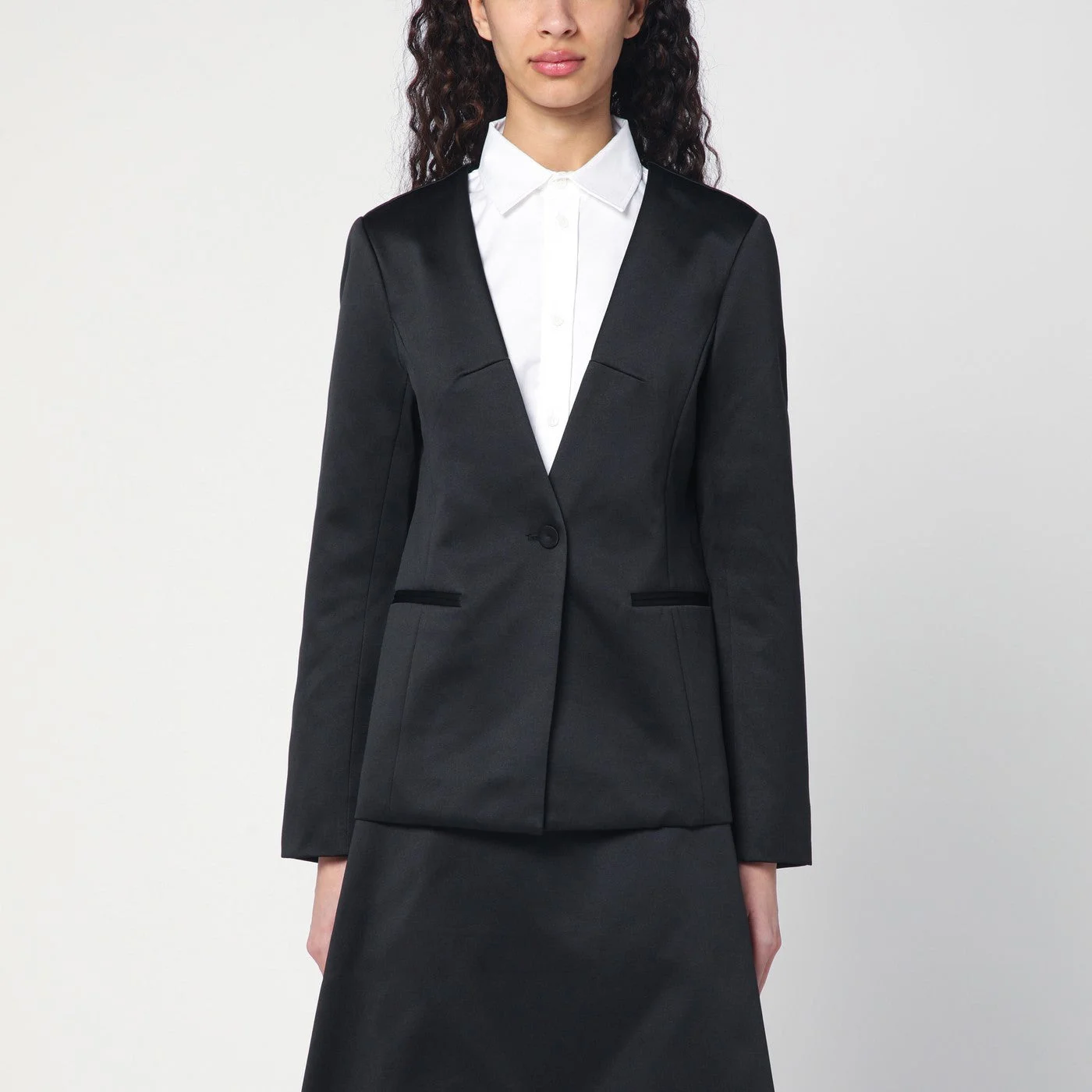 Black single breasted cotton blend jacket - 1