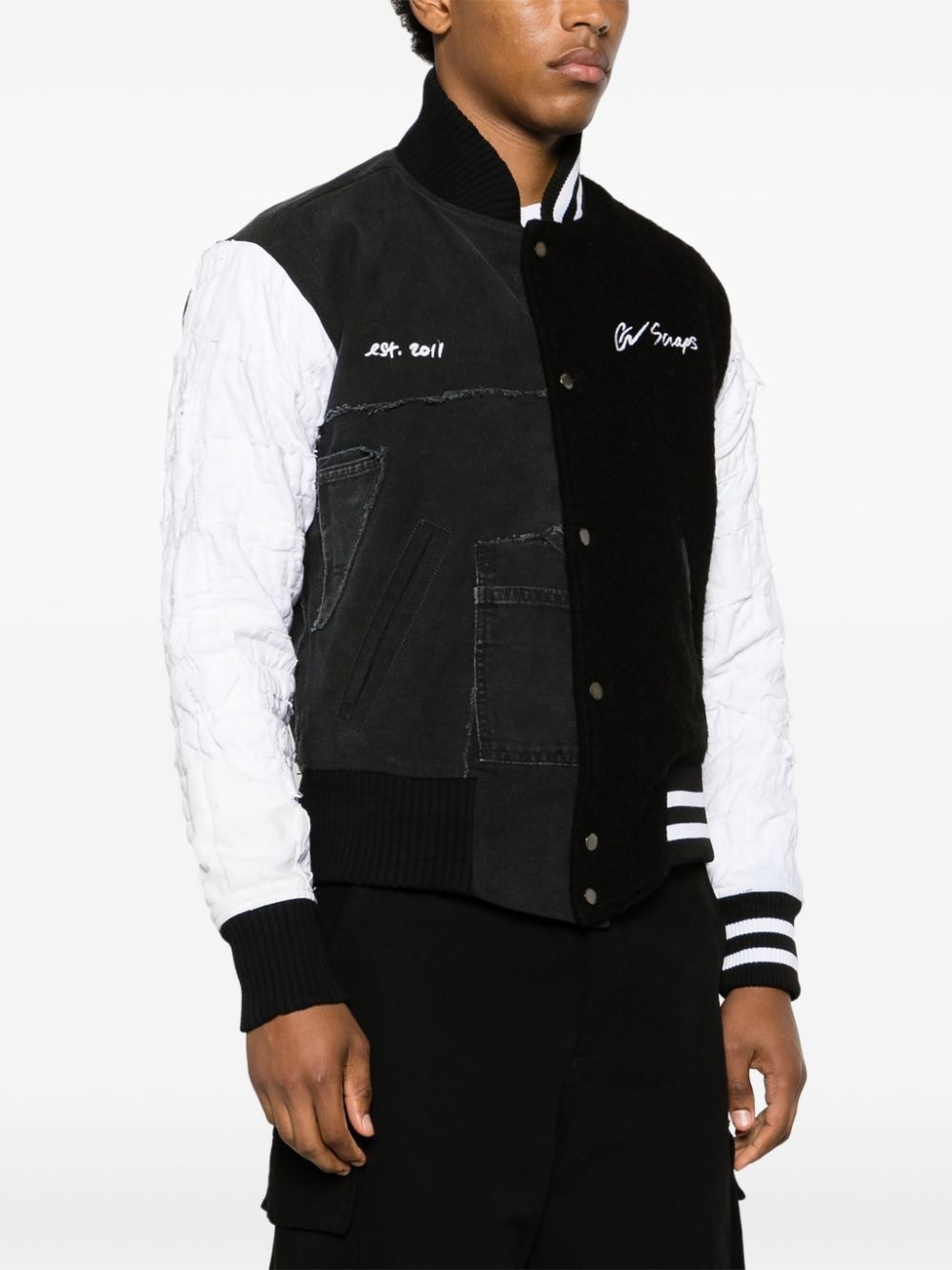 panelled wool-cotton bomber jacket - 3