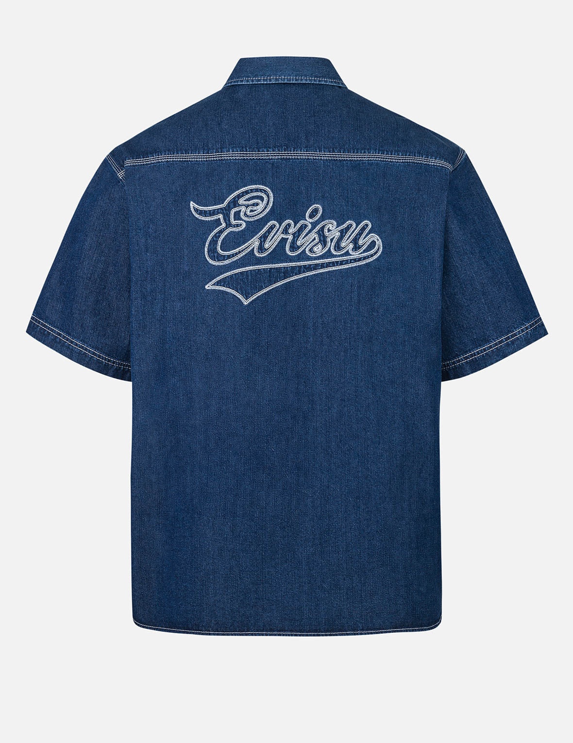Logo Embroidery Fashion Fit Denim Short-Sleeves Shirt - 2