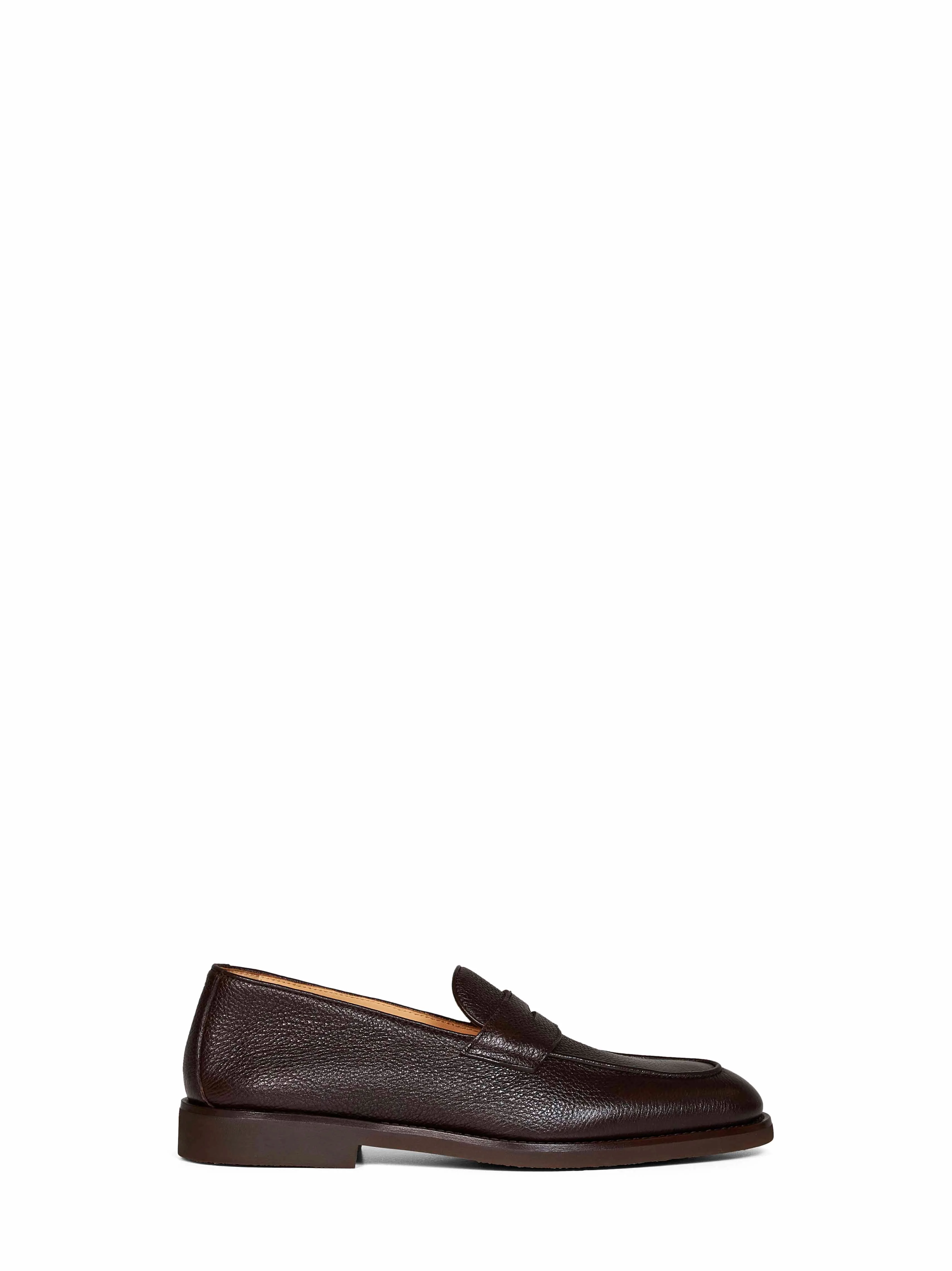Dark brown grained calf leather Penny loafers - 1