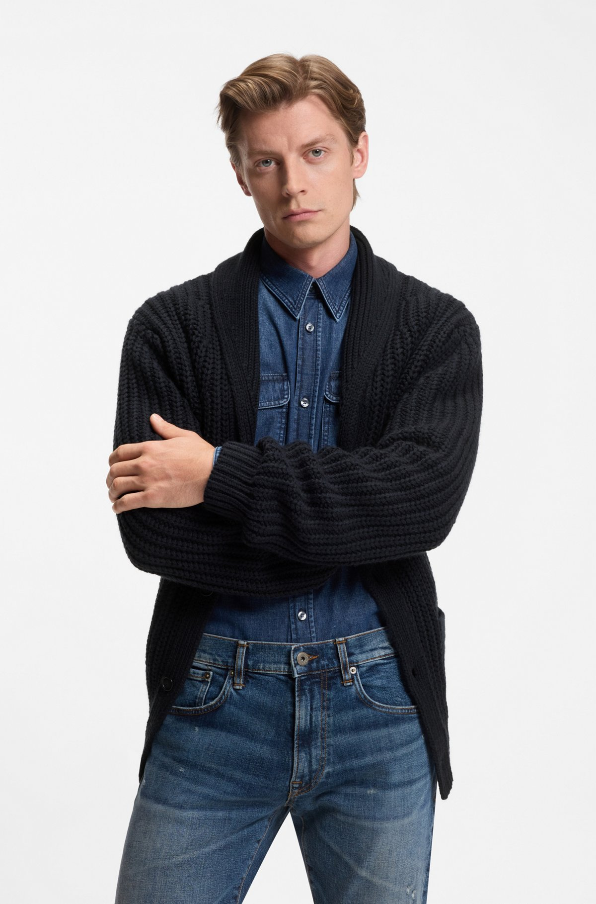 BECKHAM X BOSS RELAXED-FIT CARDIGAN IN WOOL AND CASHMERE - 2