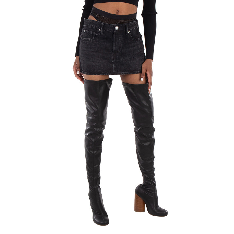 T by Alexander Wang Crystal Hotfix Mini Denim Skirt - 3
