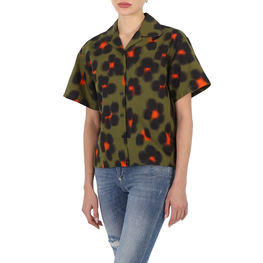 Kenzo Ladies Khaki Hana Leopard Boxy Shirt - 5