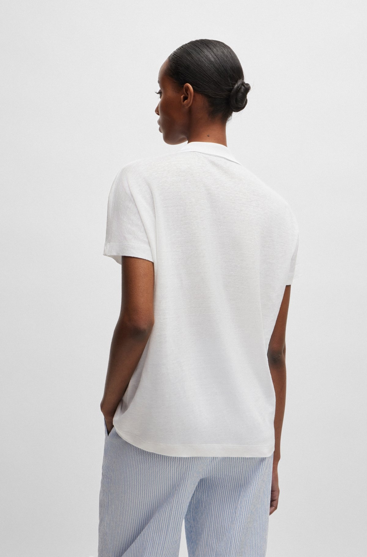 LINEN-BLEND TOP WITH JOHNNY COLLAR - 4