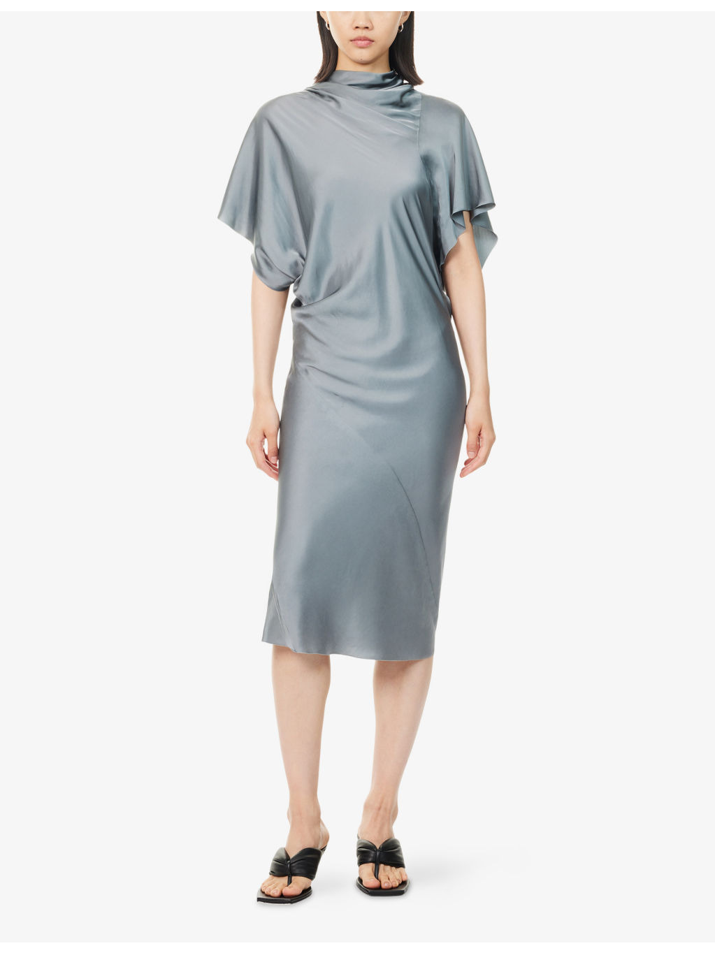 Seb Short-Sleeve Draped Satin Midi Dress - 3