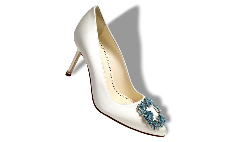 Manolo Blahnik White Satin Jewel Buckle Pumps outlook