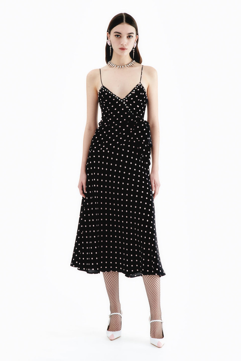 Alessandra Rich POLKA DOT SILK SLIP DRESS WITH BOW outlook