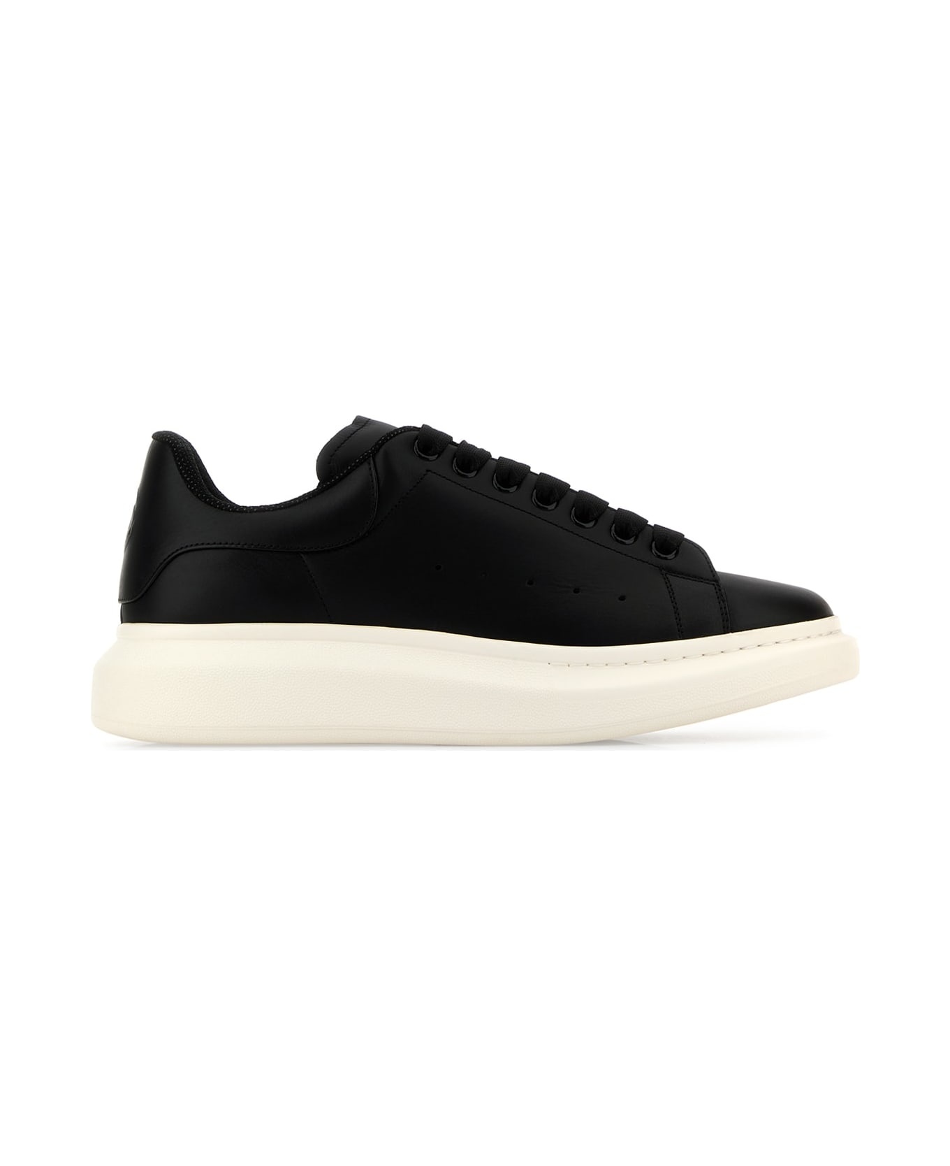 Black Leather Sneakers With Black Leather Heel - 1