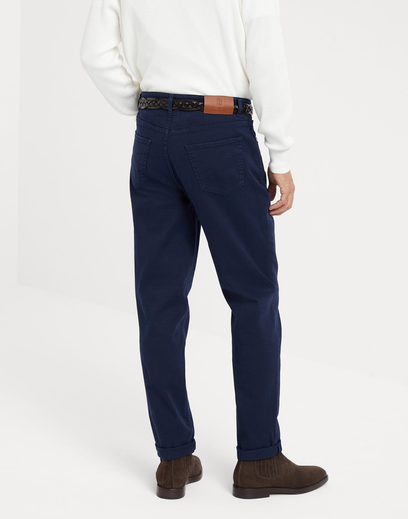 Brunello Cucinelli Garment-dyed comfort lightweight denim traditional fit five-pocket trousers outlook
