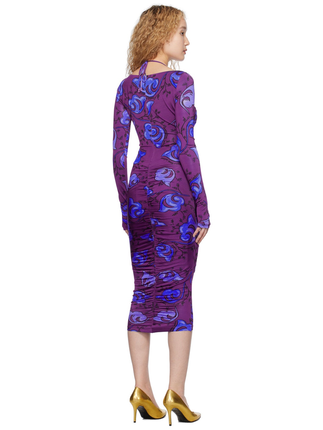 Purple Ruched Midi Dress - 3