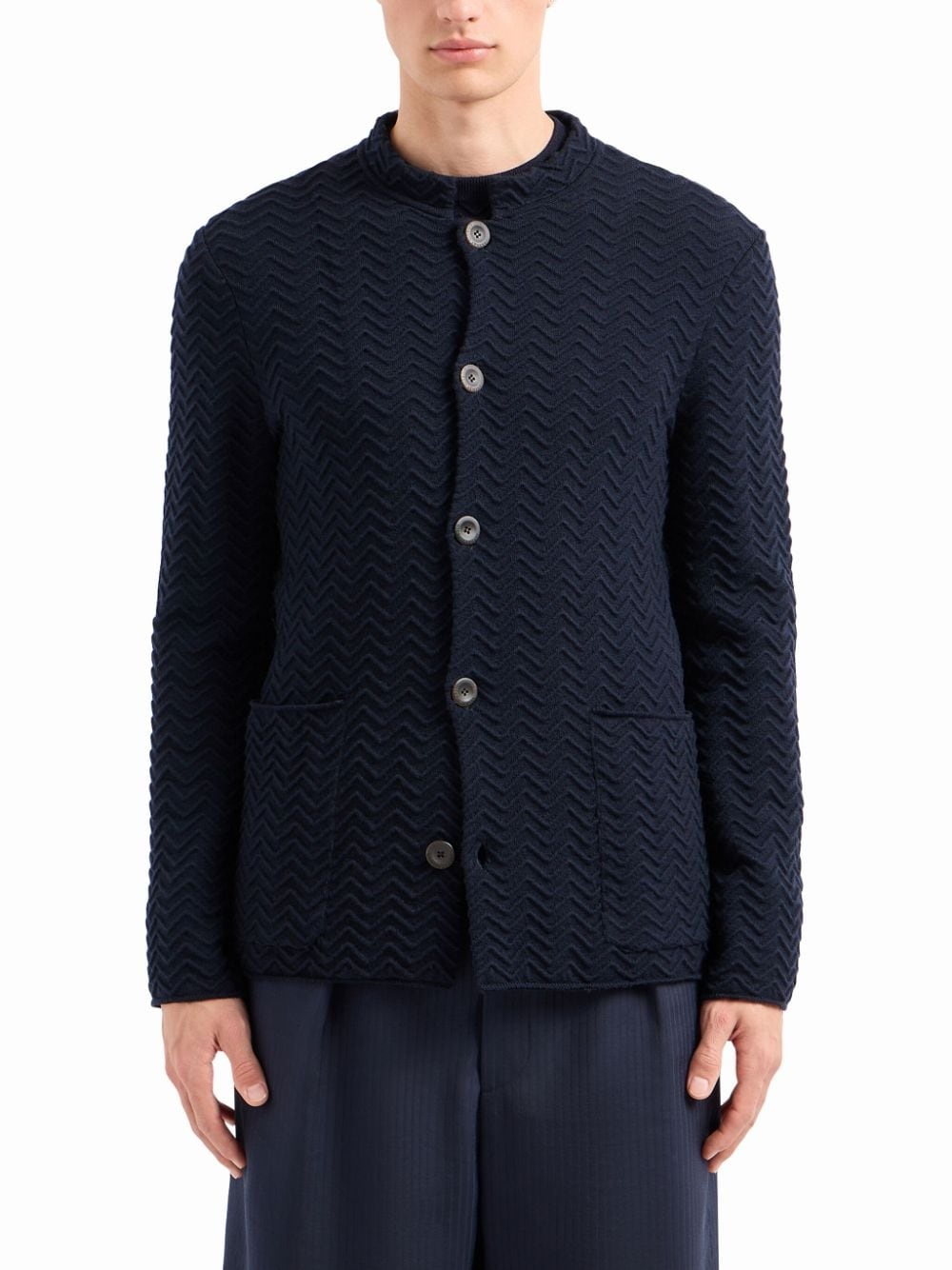 zigzag-embroidery buttoned cardigan - 3
