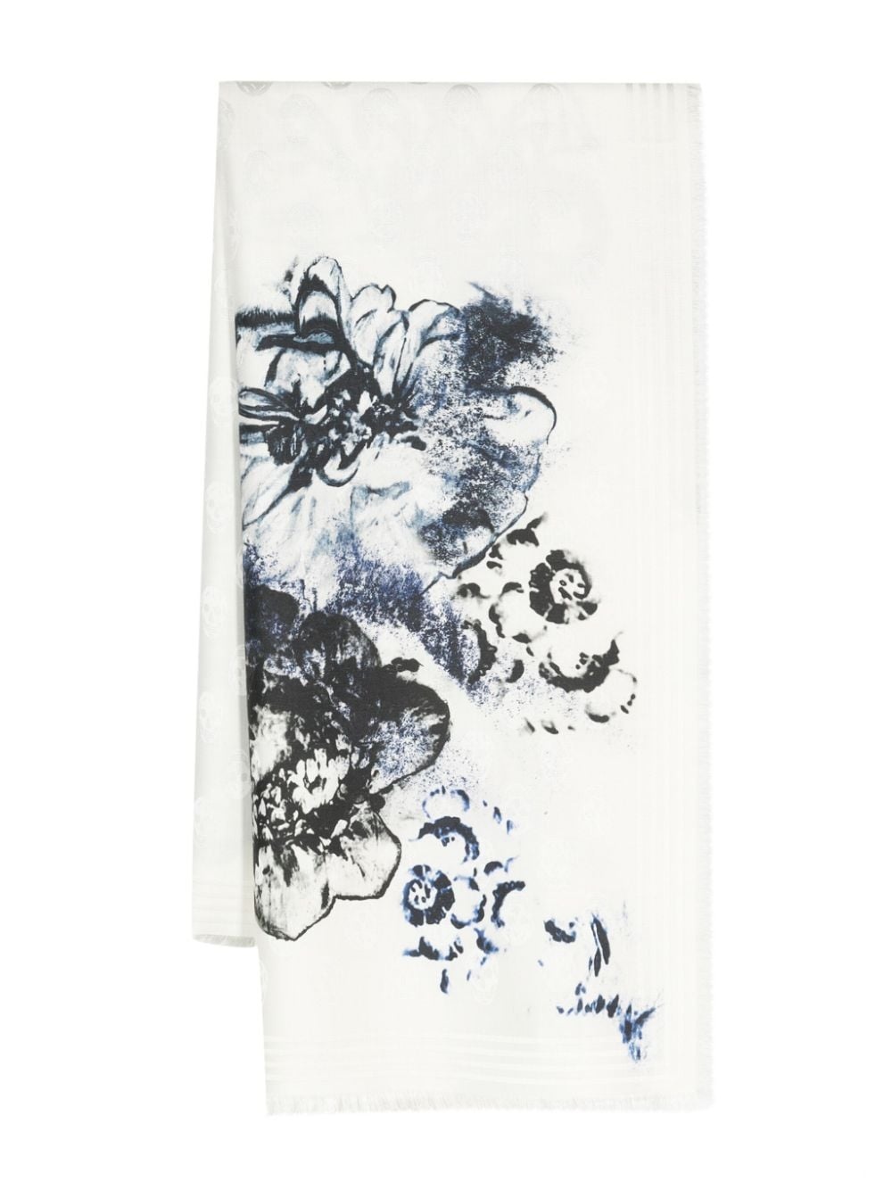 floral-print frayed scarf - 1