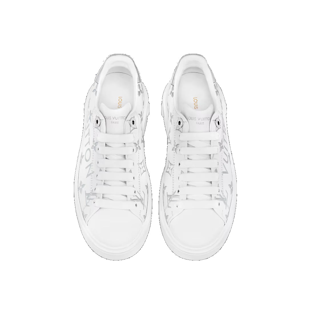 (WMNS) LOUIS VUITTON Time Out Sneakers 'White with Silver Monogram and Logo' 1AAVVA - 3