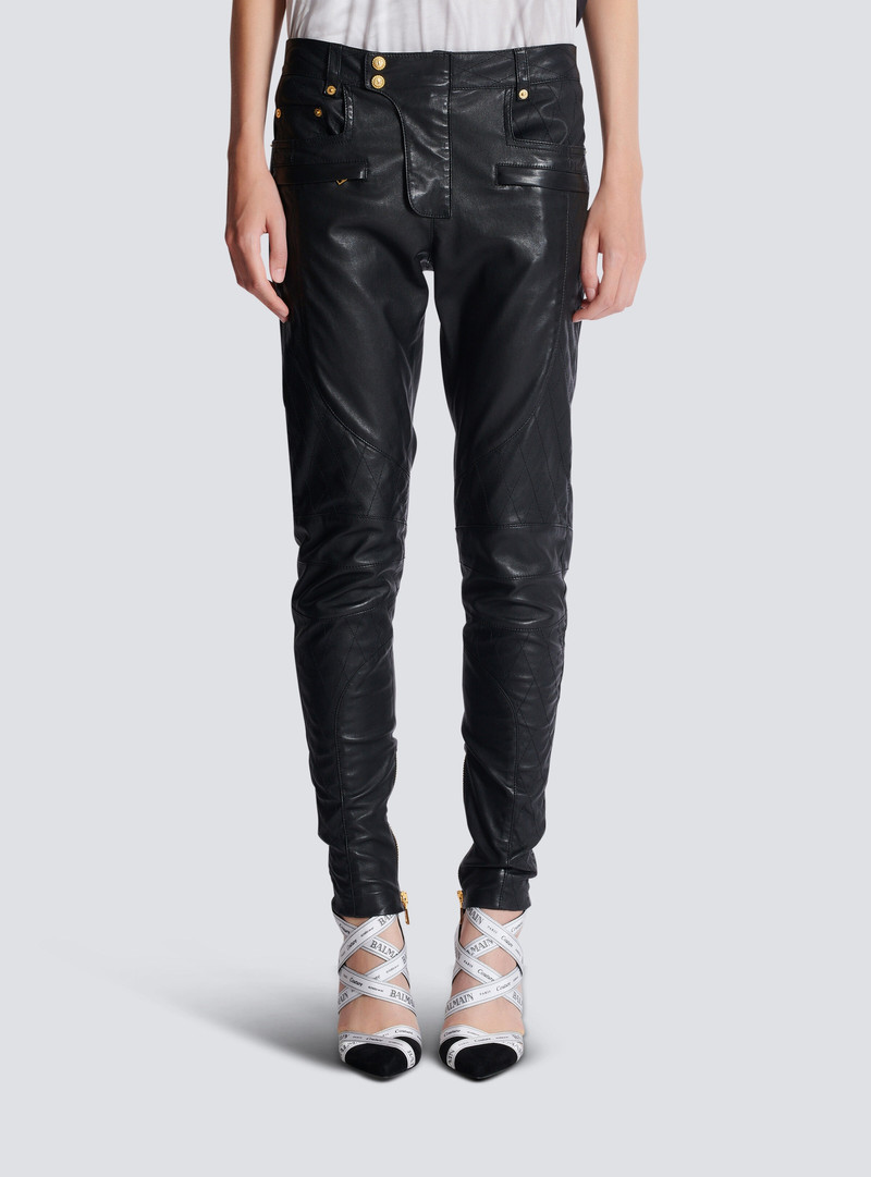 Quilted lambskin trousers with diamond motif 5