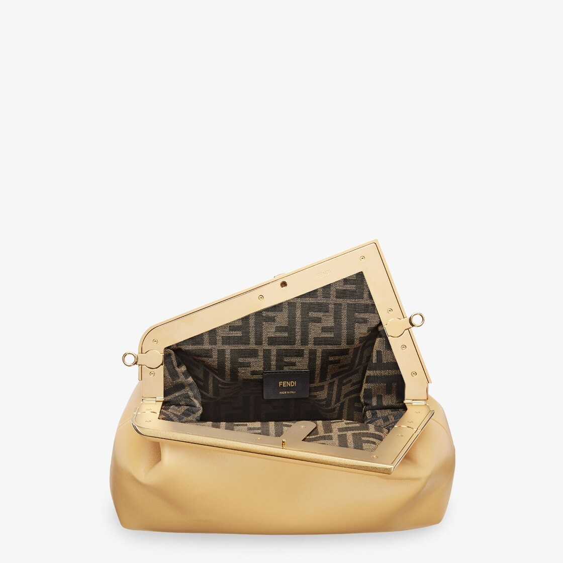 Medium Fendi First bag made of soft, sand-colored nappa leather with oversized metal F clasp bound i - 4