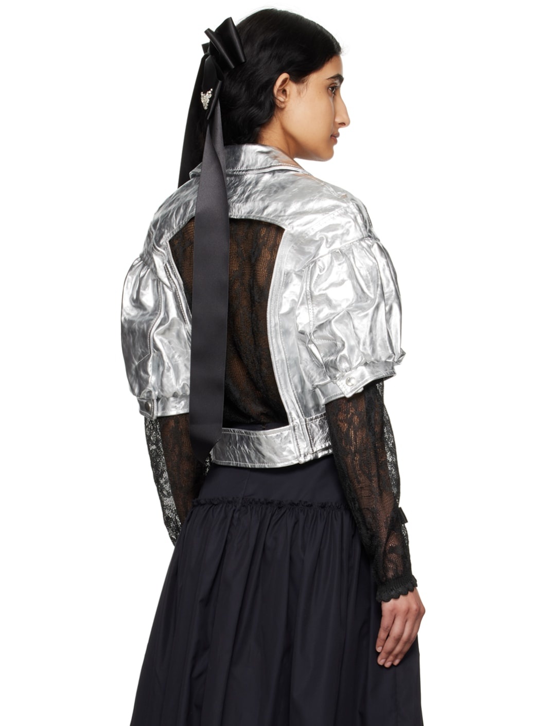Silver Cutout Leather Jacket - 3