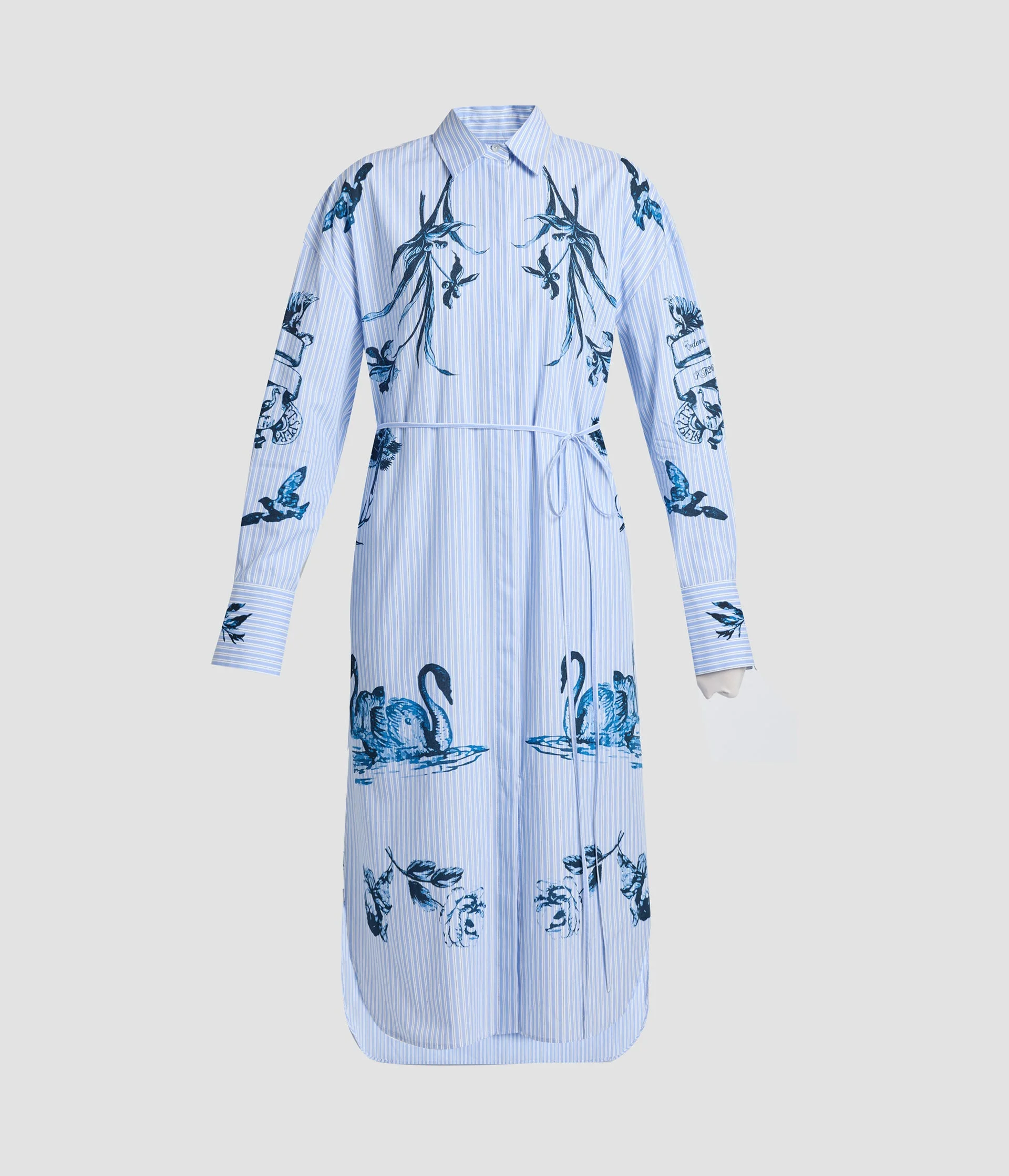 STRIPE POPLIN LONG SLEEVE MIDI SHIRT DRESS - 1