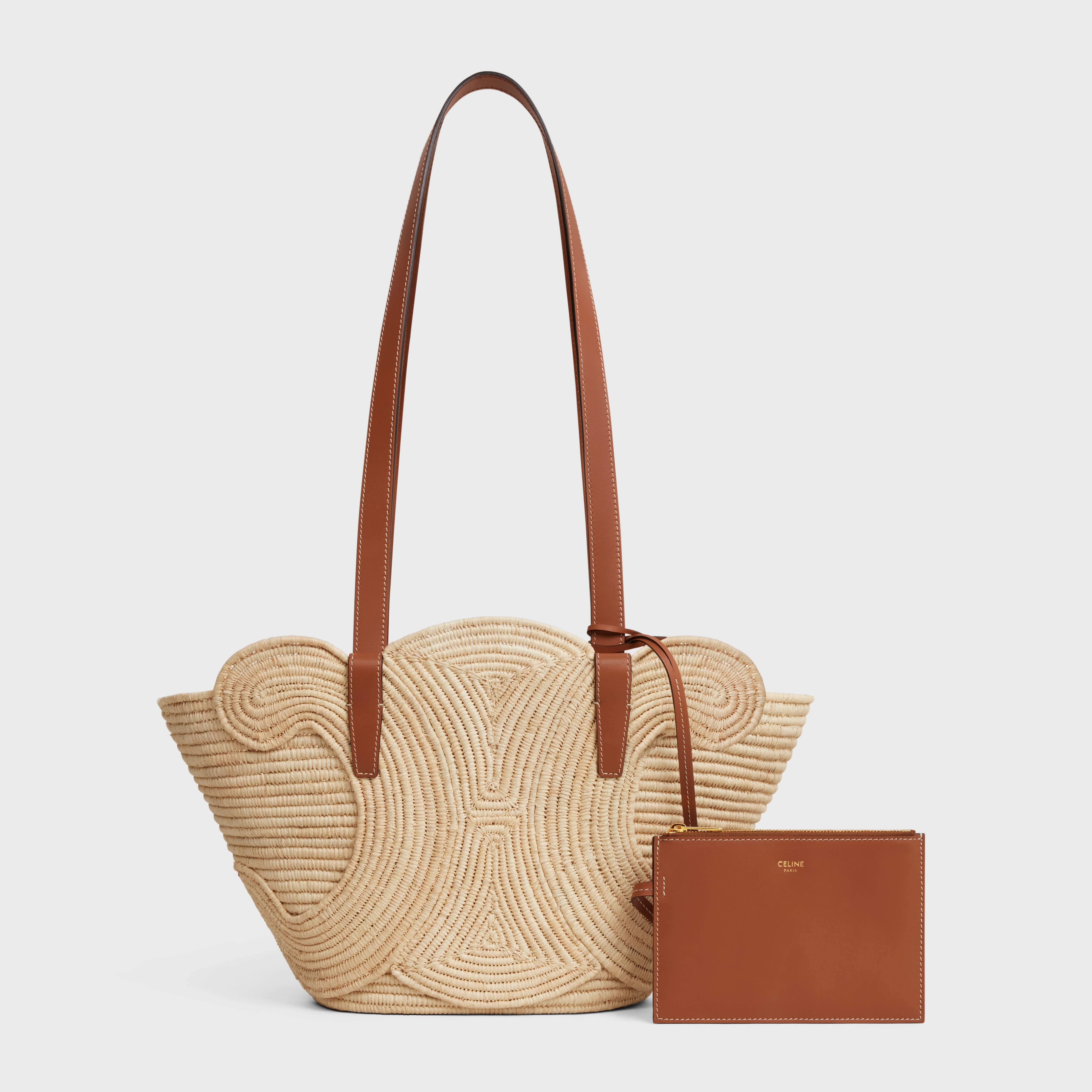 CELINE CLASSIC PANIER SMALL BRAIDED TRIOMPHE in RAFFIA and CALFSKIN - 6