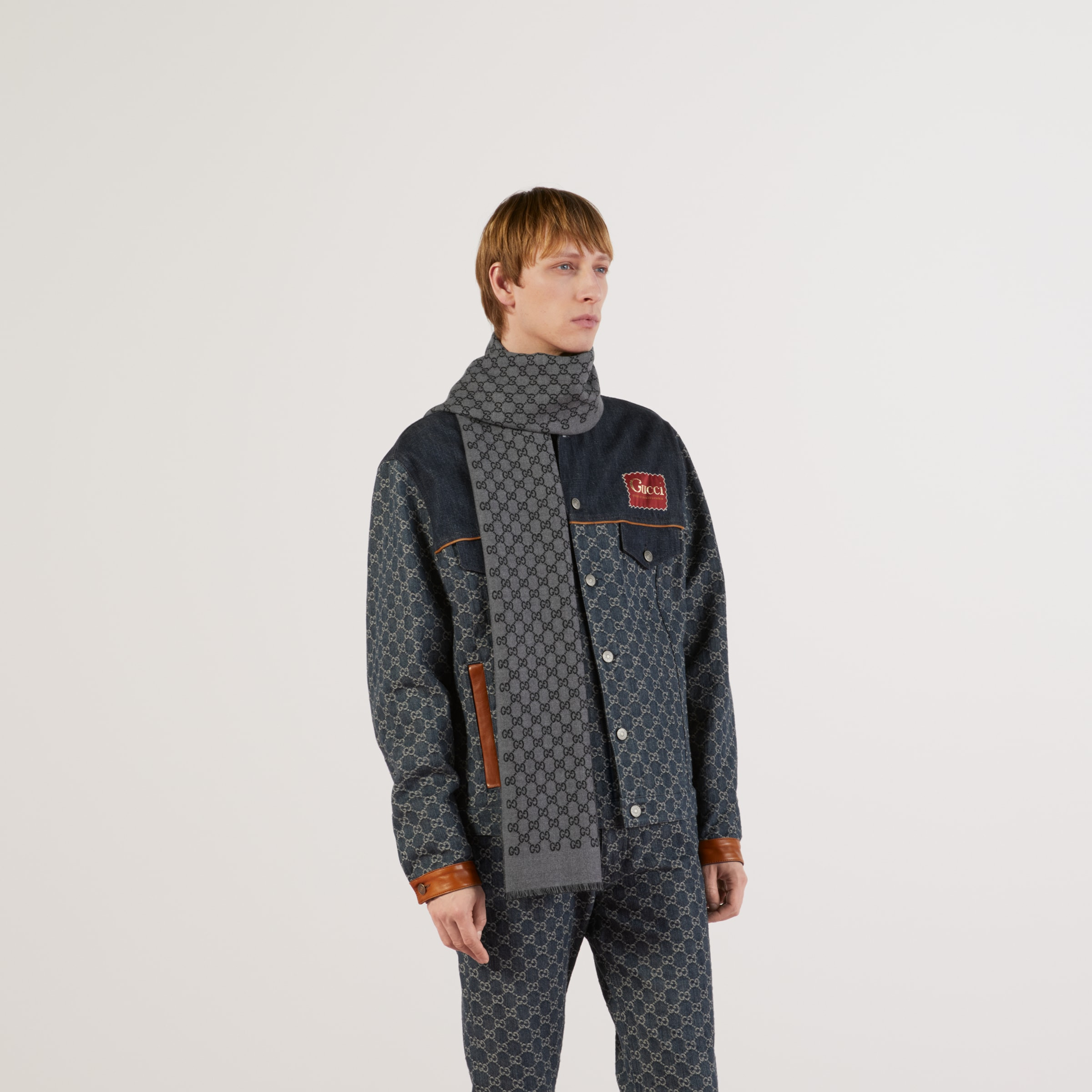 Double jacquard GG wool scarf - 3