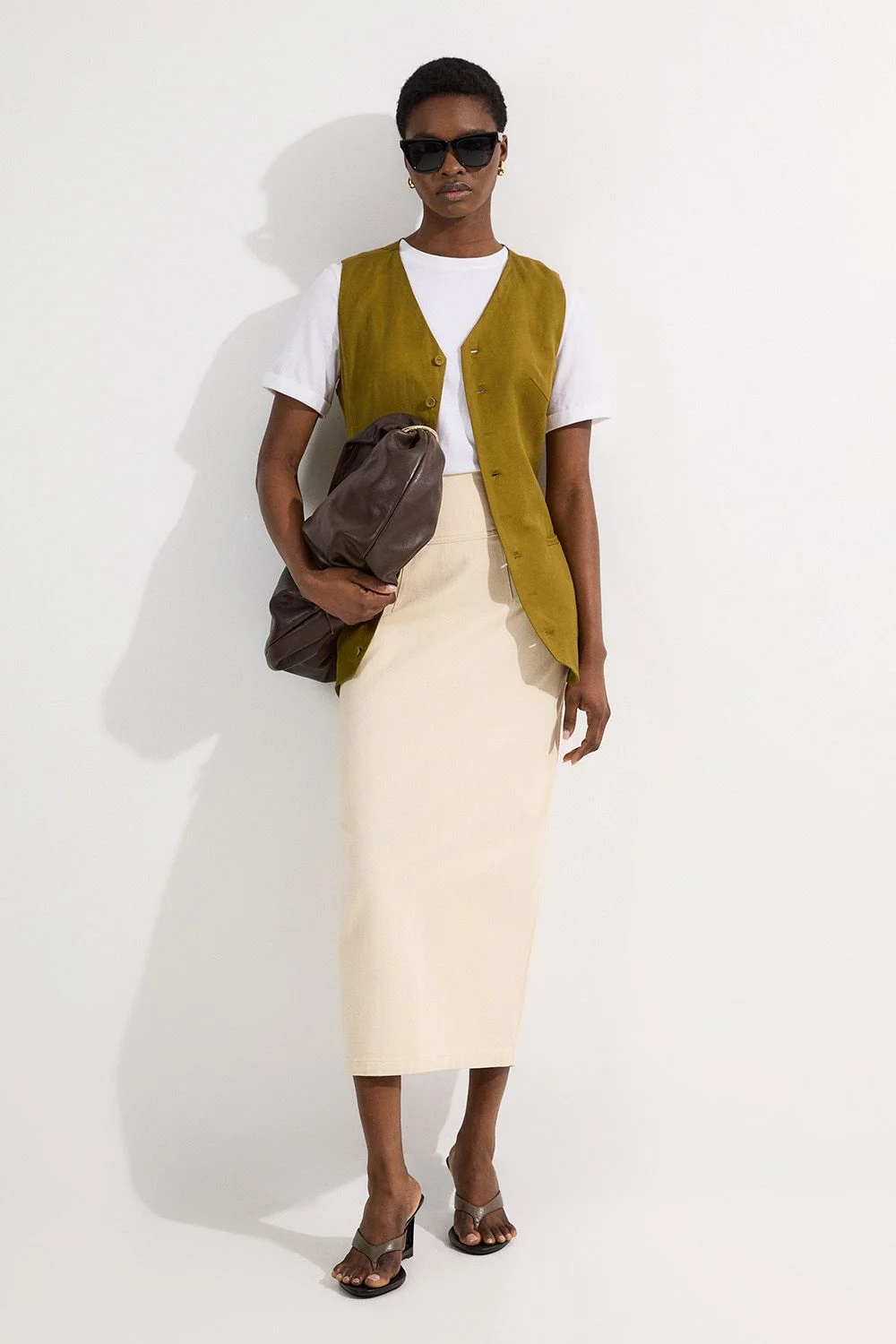 Petite Corset Waist Denim Midi Skirt - 1