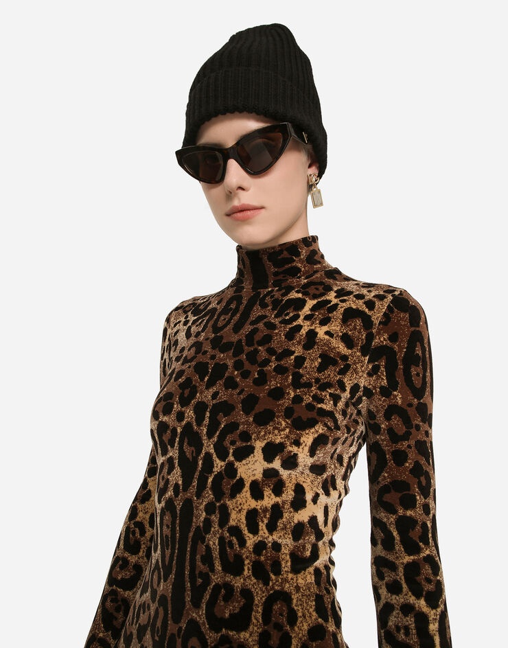 Chenille jumpsuit with jacquard leopard design - 4