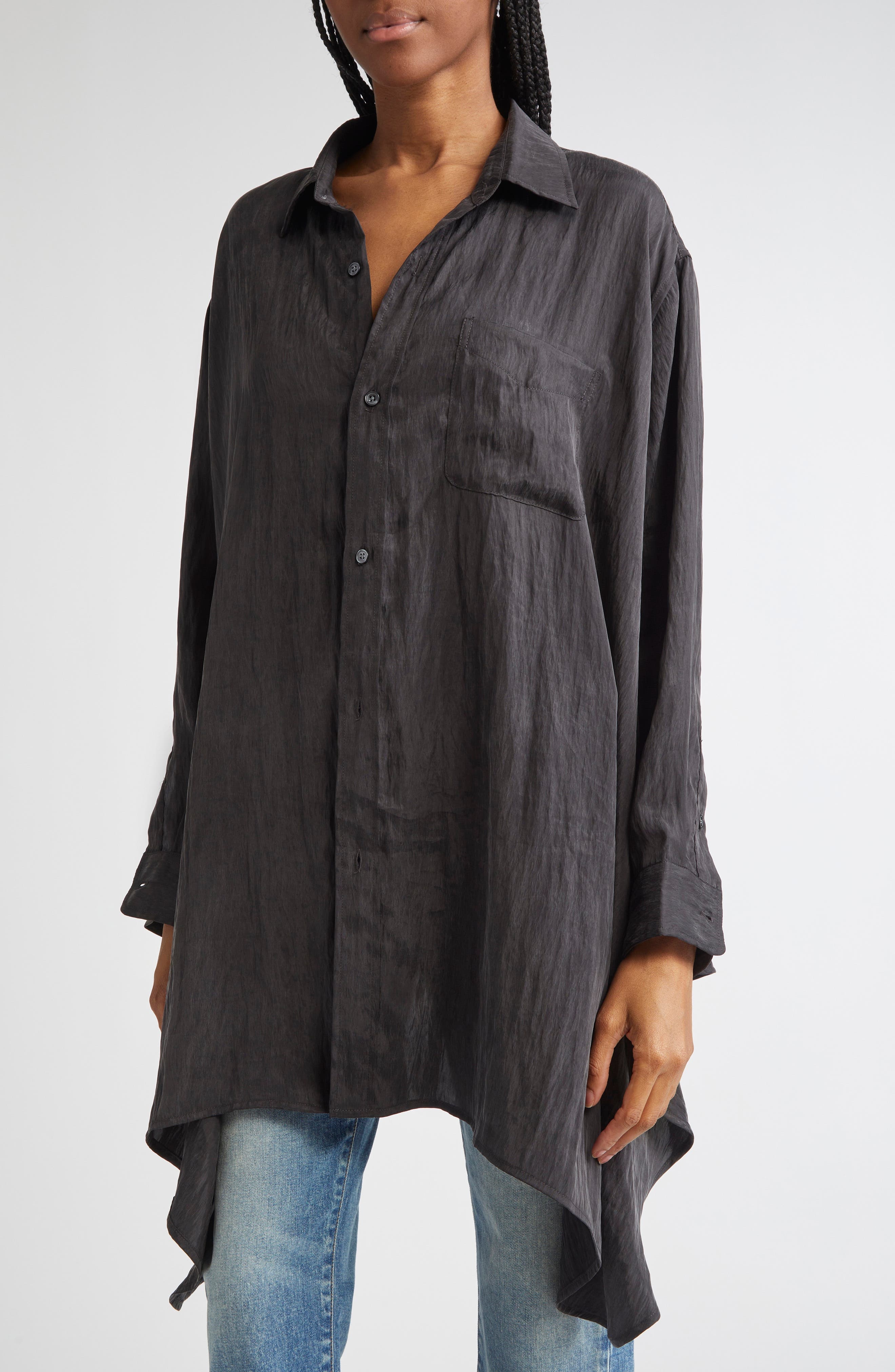 R13 Draped Front Button-Up Shirt in Black at Nordstrom - 5