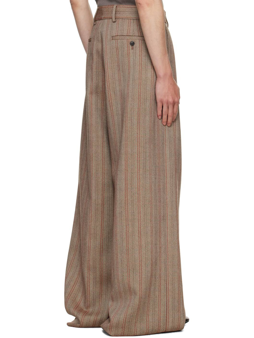 Tan Wide Pleated Trousers - 3
